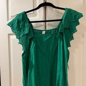 NWT Old Navy Green eyelet blouse with flutter sleeves
